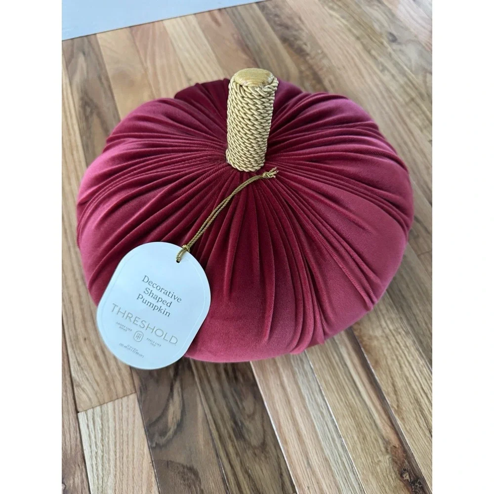 Shaped Velvet Pumpkin Throw Pillow Red Burgundy Threshold NWT Fall Decor 13